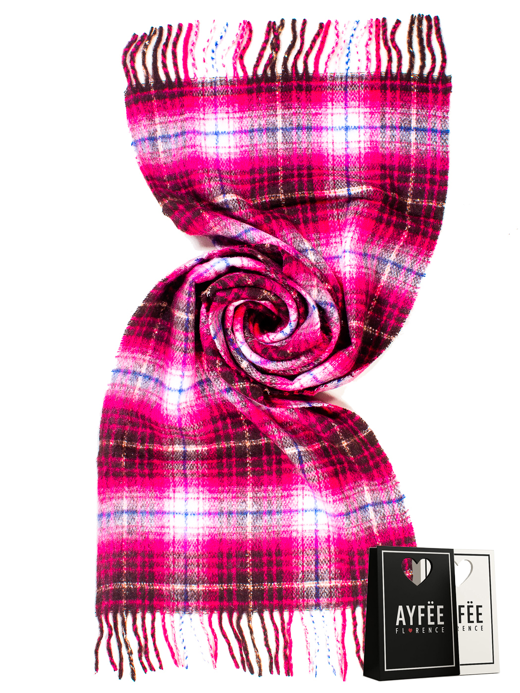 STOLA TARTAN CON FRANGE CM 55X180 100%VI MADE IN PRC       - FUXIA